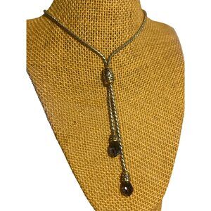 Silver Tone Lariat Style Necklace Cable Chain Purple Blue Glass Endcaps Adj 17"